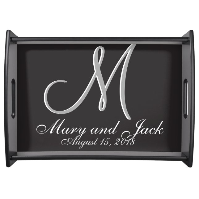 Black Monogram Simple Wedding Value Budget Great Serving Tray (Front)