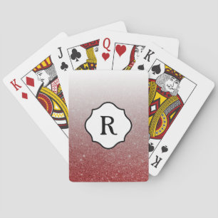 Black Monogram, Sparkling Copper Glitter Ombre Poker Cards