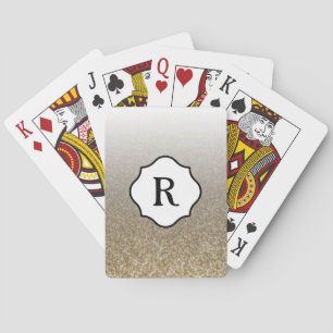 Black Monogram Sparkling Gold Glitter Ombre Poker Cards