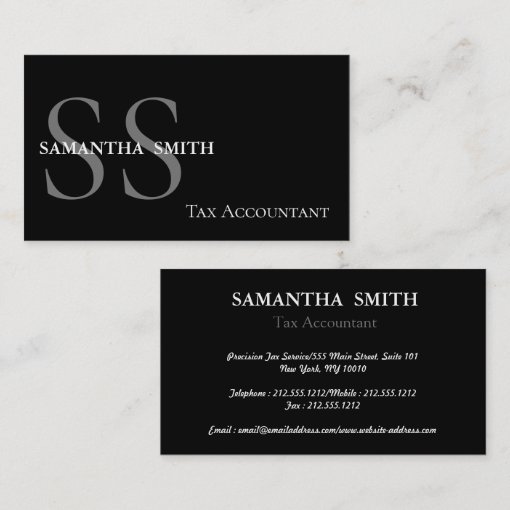 Black Monogram Tax Accountant Business Card Zazzle