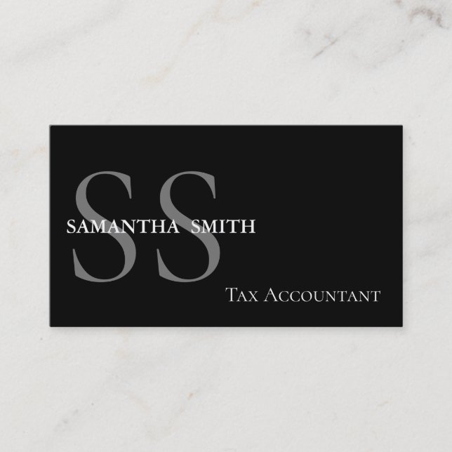 Black Monogram Tax Accountant Business Card (Front)