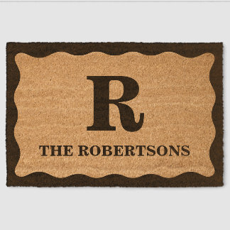 Black Monogram Wavy Border Coir Mat