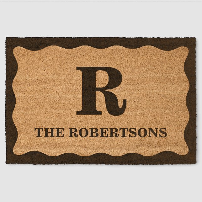 Black Monogram Wavy Border Coir Mat (Front)