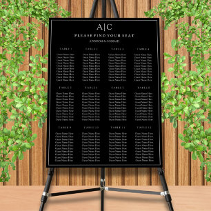 Black Monogram Wedding 12 Tables Seating Chart Foam Board