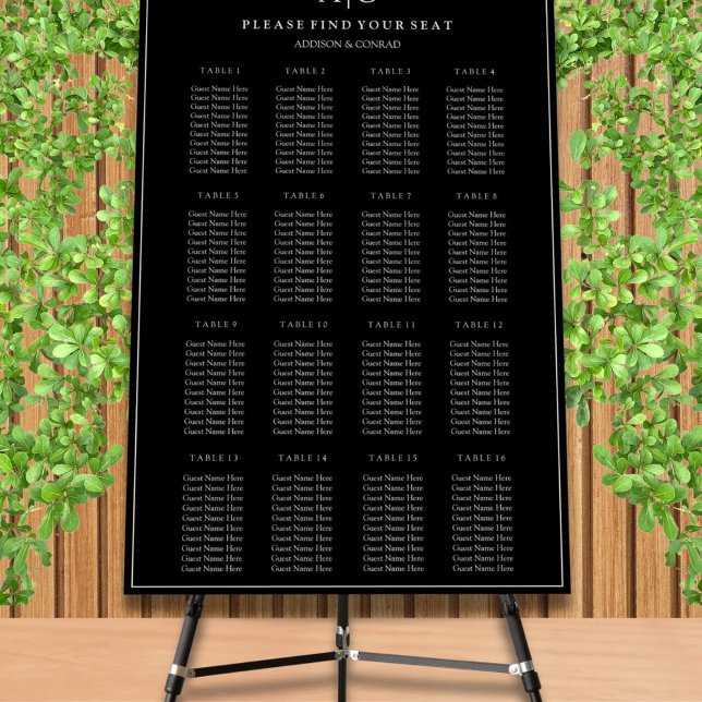 Black Monogram Wedding 16 Tables Seating Chart Foam Board (Creator Uploaded)