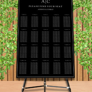Black Monogram Wedding 20 Tables Seating Chart Foam Board