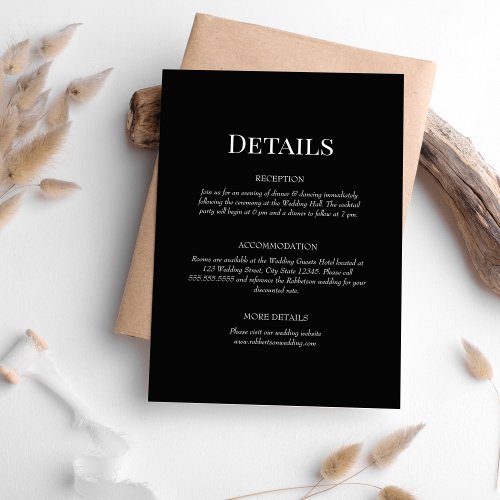 Black Monogram Wedding Details Enclosure Card