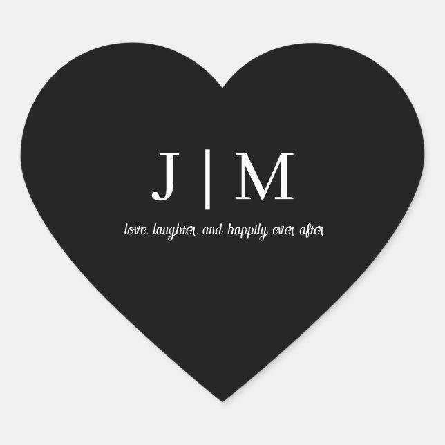 Black Monogram Wedding Favor Heart Sticker  (Front)