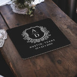 Black Monogram Wedding Floral Crest Elegant Square Paper Coaster<br><div class="desc">Add an elegant touch to your celebration with the Modern Monogram Wedding Crest Square Paper Coaster. Featuring a sophisticated monogram crest design, these coasters are perfect for weddings, engagement parties, or bridal showers. The stylish square shape and high-quality, absorbent paper protect surfaces while enhancing your decor. Personalize with your initials...</div>