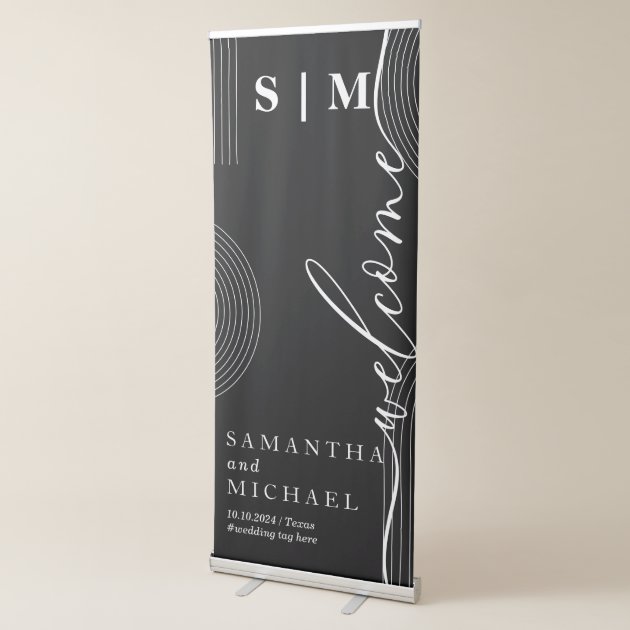 Black Monogram Wedding Geoometric Welcome Retractable Banner