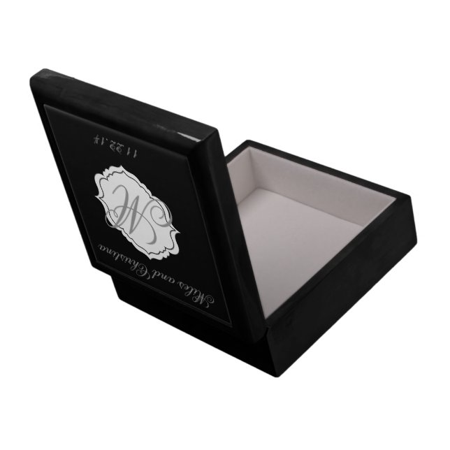 Black Monogram Wedding Keepsake Box Attendant Gift (Back Open)