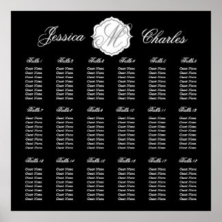 Black Monogram Wedding Reception Seating Chart Poster