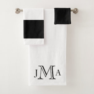 Black Monogram White Bath Towel Set