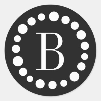 Black Monogram White Dots Stickers by BiskerVille at Zazzle
