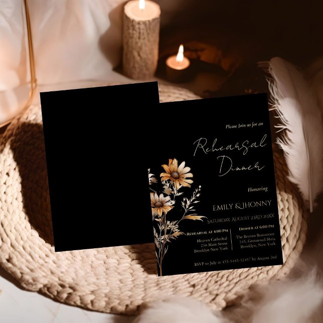 Black Monogram Wildflower Rehearsal Dinner Foil Invitation (Creator Uploaded)
