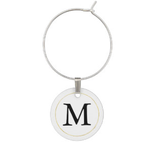 Black Monogram with gold circle Wine Charm