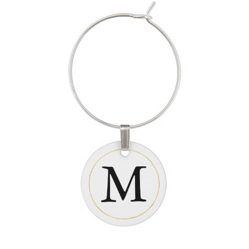 Black Monogram with gold circle Wine Charm