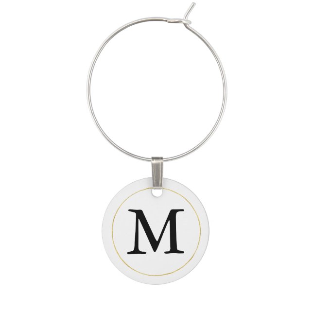 Black Monogram with gold circle Wine Charm (Front)