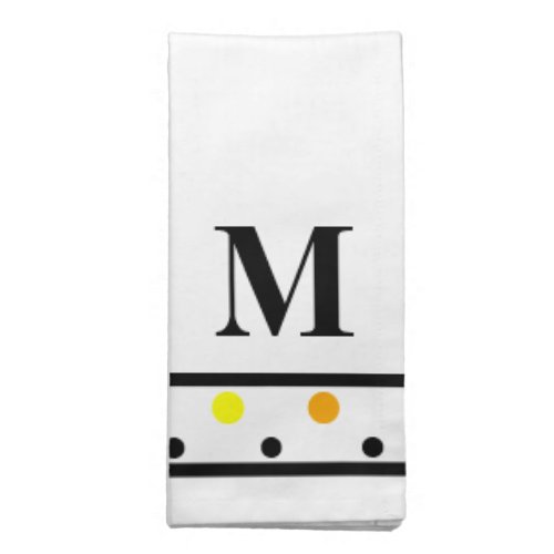 Black Monogram Yellow Orange Polka Dots Cloth Napkin