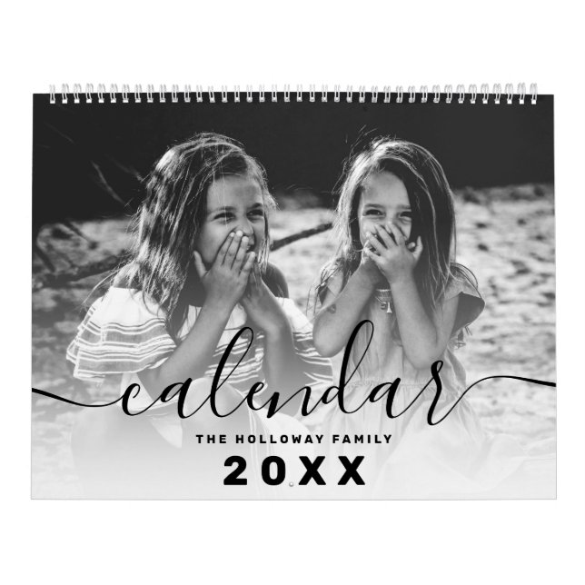 black monogram your family 26 photo collage grid calendar (Cover)