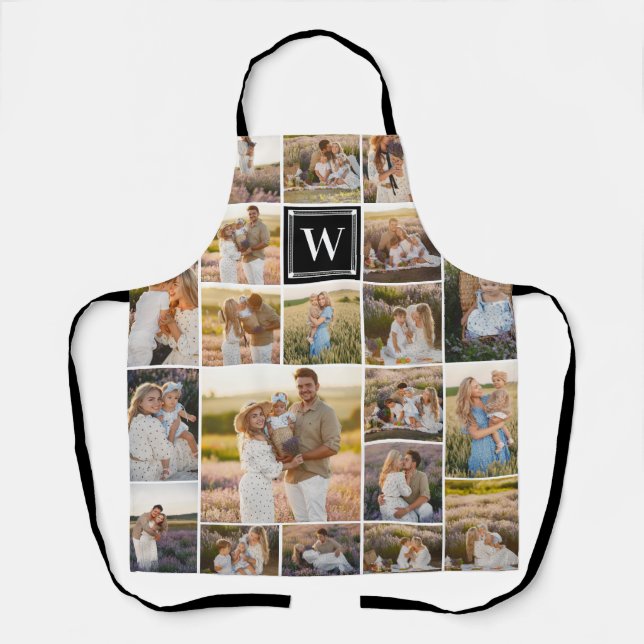 Black Monogrammed 20 Pic Photo Collage Apron (Front)