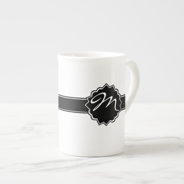 Black Monogrammed Bone China Mug (Front Right)