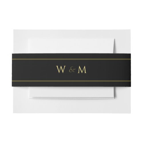 Black Monogrammed Dark Moody Wedding Invitation Belly Band