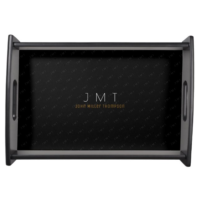 Black Monogrammed Name & Initials Serving Tray (Front)