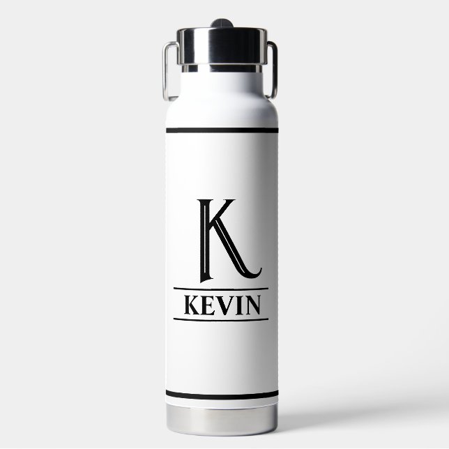 Black Monogrammed  Water Bottle (Front)