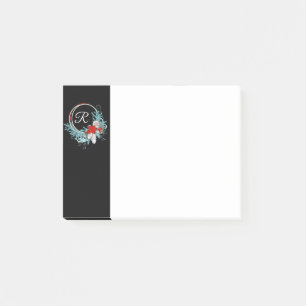 Black Monogrammed Wreath Holiday Post it Notes 4x3