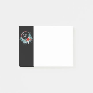 Black Monogrammed Wreath Holiday Post it Notes 4x3