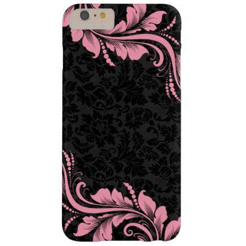 Black Monotones Damask And Pink Floral Lace Barely There iPhone 6 Plus Case