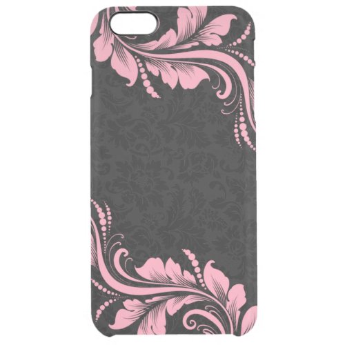 Black Monotones Damask And Pink Floral Lace Clear iPhone 6 Plus Case