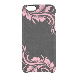 Black Monotones Damask And Pink Floral Lace Clear iPhone 6/6S Case