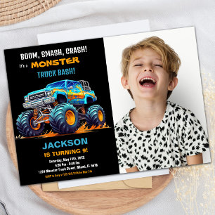 Black Monster Truck Birthday Invitations Photo