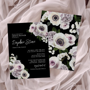 Black Moody Anemone and Purple Roses Bridal Shower Invitation
