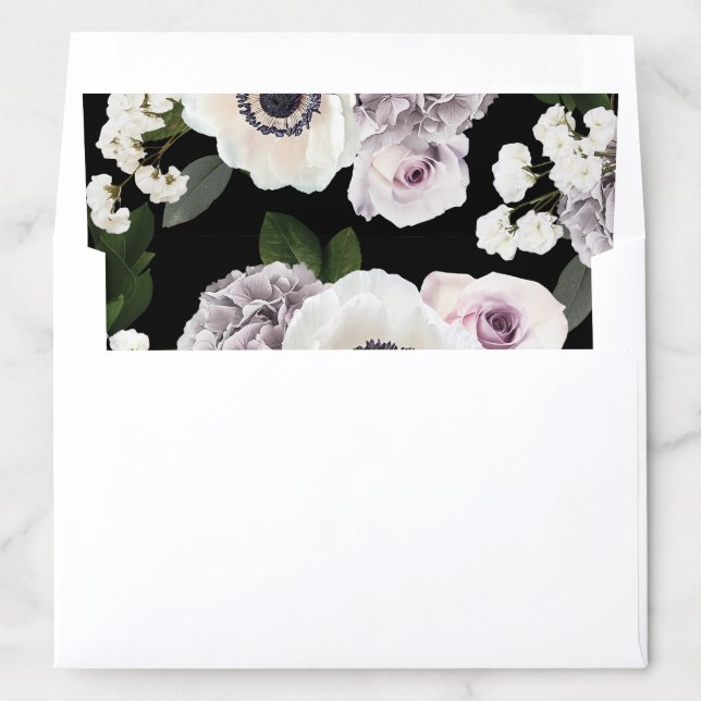 Black Moody Anemone & Purple Floral Bridal Shower Envelope Liner (In Envelope)