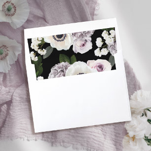 Black Moody Anemone & Purple Floral Bridal Shower Envelope Liner