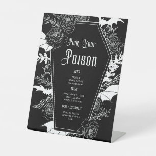 Black Moody Dark Gothic Wedding Bar Menu Table Pedestal Sign