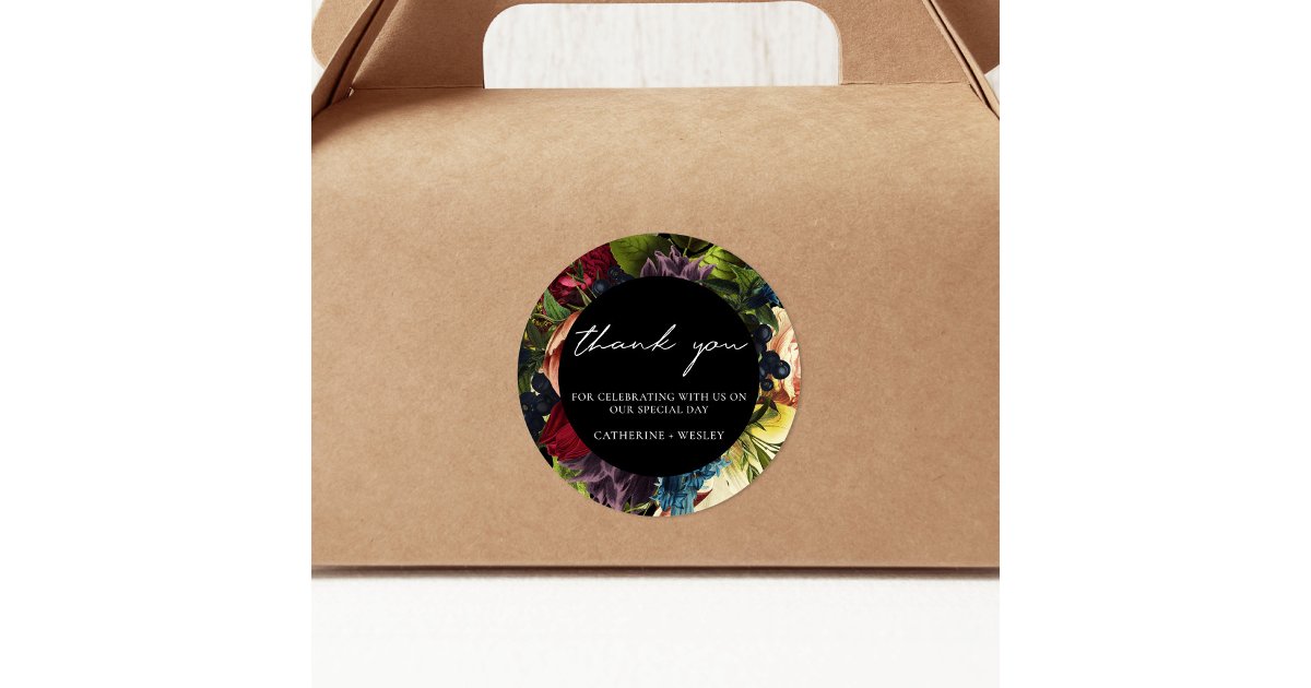 Black Moody Floral Burgundy Wedding Classic Round Sticker | Zazzle