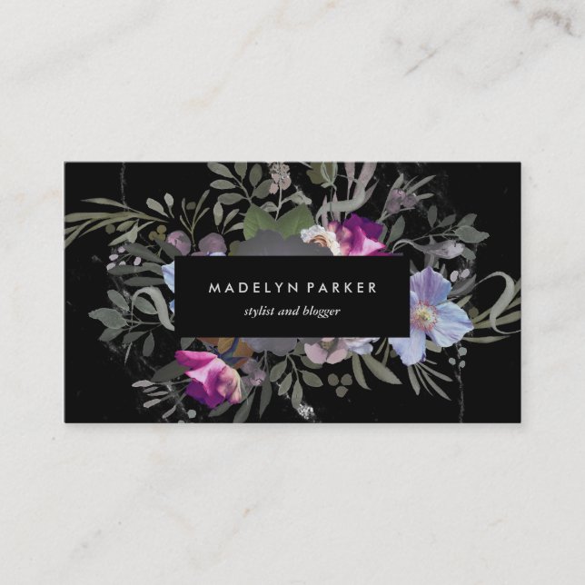 Black Moody Floral Business Card (Front)