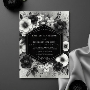 Black Moody Floral Romance Wedding Invitation