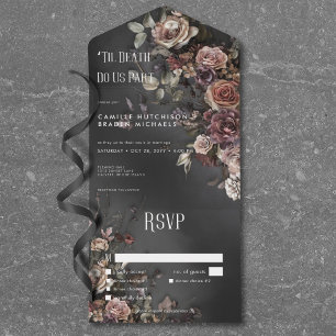 Black Moody Gothic Flowers & Mist Dinner All In One Invitation