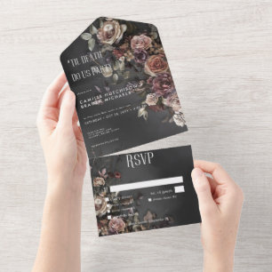 Black Moody Gothic Flowers & Mist Dinner Custom All In One Invitation
