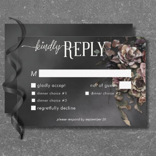 Black Moody Gothic Flowers & Mist Dinner RSVP Card