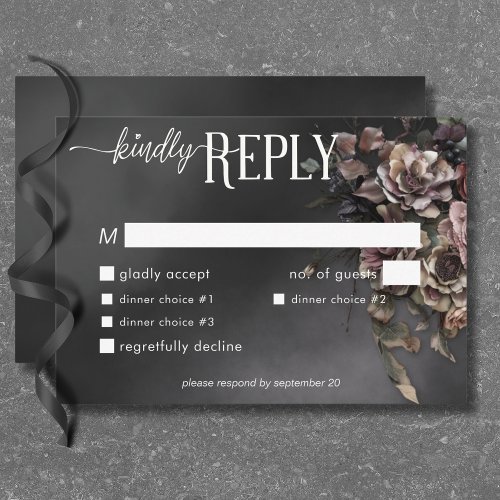 Black Moody Gothic Flowers  Mist Dinner RSVP Card