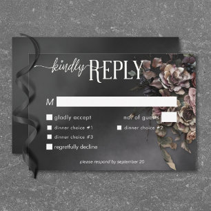Black Moody Gothic Flowers & Mist Dinner RSVP Card