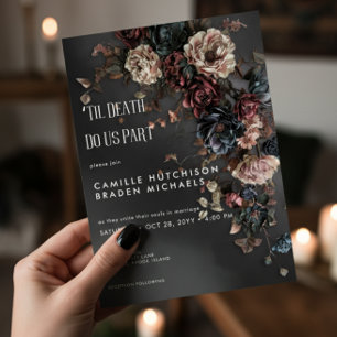 Black Moody Gothic Flowers & Mist Wedding Invitation