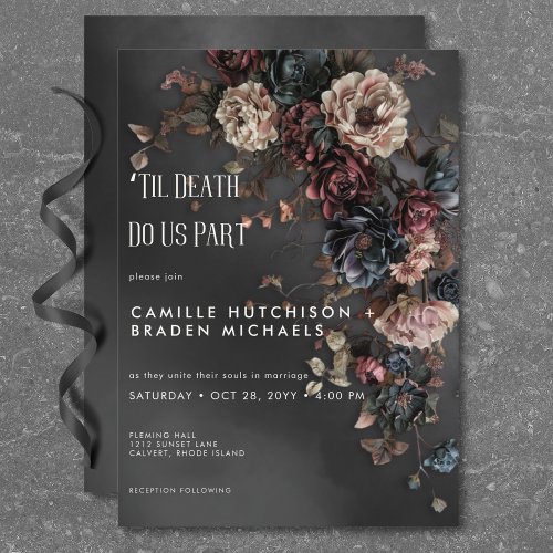 Black Moody Gothic Flowers  Mist Wedding Invitation