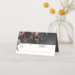 Black Moody Gothic Flowers & Mist Wedding Place Card